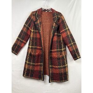 Soft Surroundings Plaid Cardigan Coat Women Small Red Orange Excellent